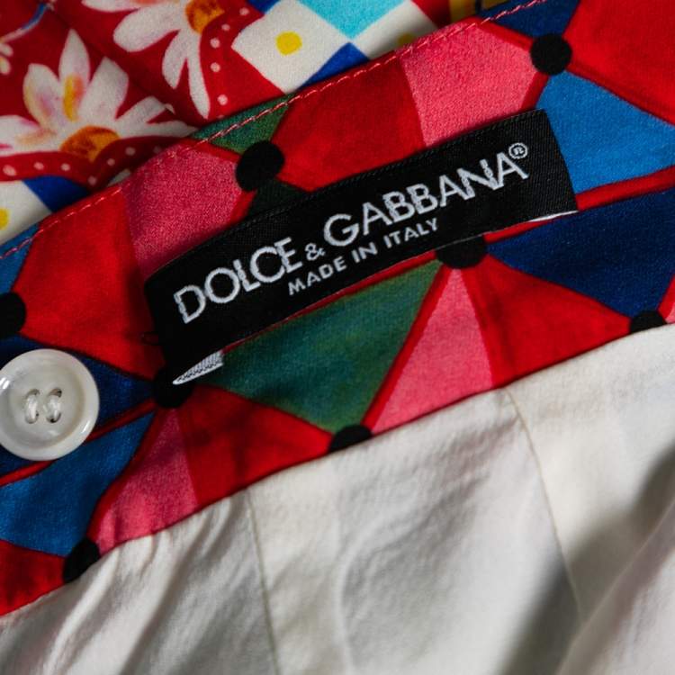 Pre Owned Dolce & Gabbana Multicolored Printed Silk Flounce Skirt S 
