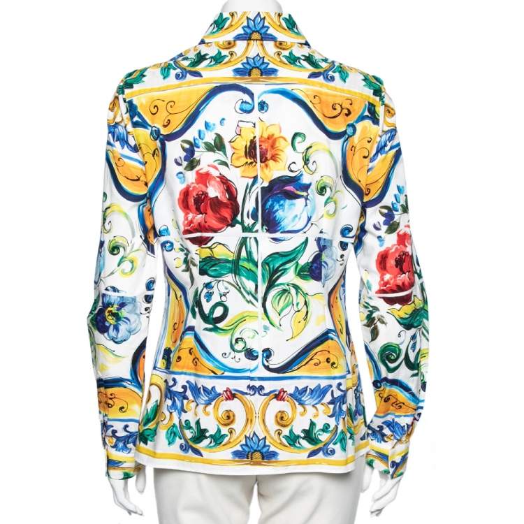 Pre Owned Dolce&Gabbana Multicolored Majolica Printed Cotton Button Front Shirt M