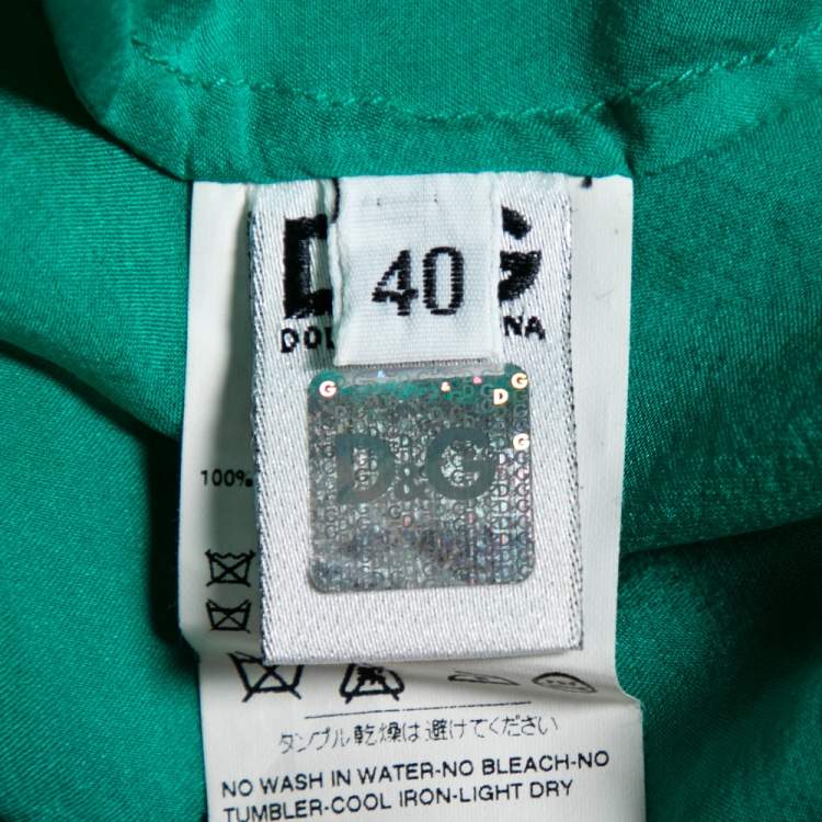 Pre Owned Dolce & Gabbana Green Silk Tie Detail Ruffled Sleeveless Top S