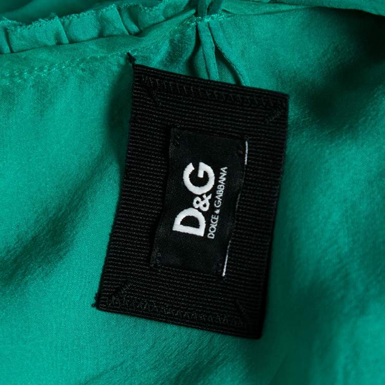 Pre Owned Dolce & Gabbana Green Silk Tie Detail Ruffled Sleeveless Top S