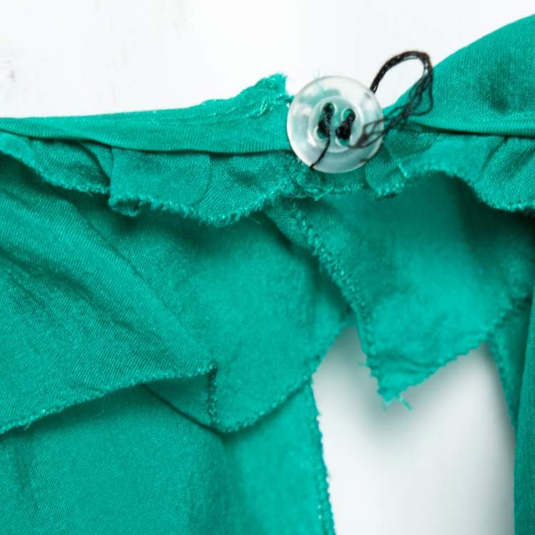 Pre Owned Dolce & Gabbana Green Silk Tie Detail Ruffled Sleeveless Top S