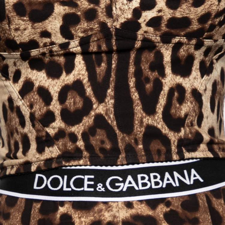 Pre Owned Dolce & Gabbana Brown Leopard Print Silk Bustier Top & Logo Waist Detail Pant Set S