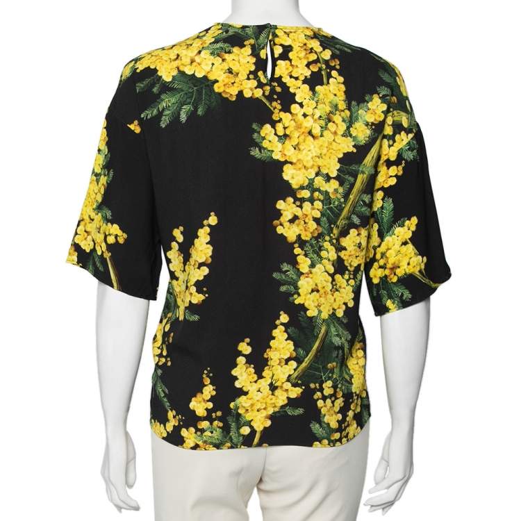 Pre Owned Dolce & Gabbana Black & Yellow Floral Printed Crepe Blouse M