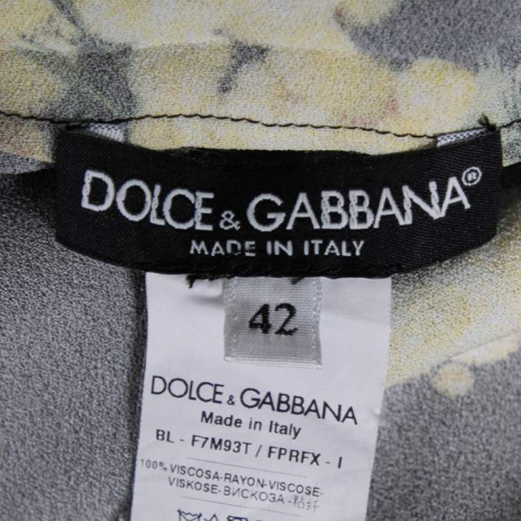 Pre Owned Dolce & Gabbana Black & Yellow Floral Printed Crepe Blouse M