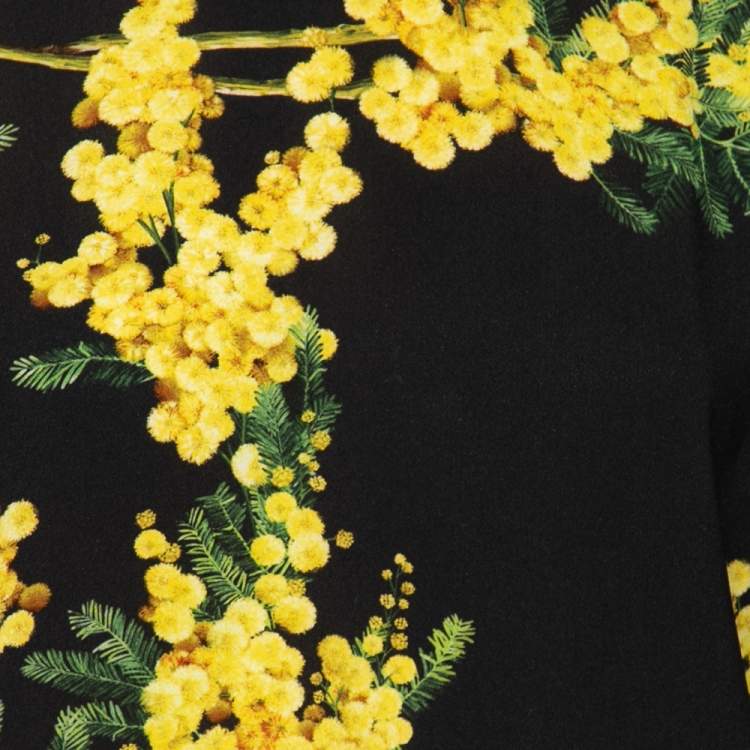 Pre Owned Dolce & Gabbana Black & Yellow Floral Printed Crepe Blouse M