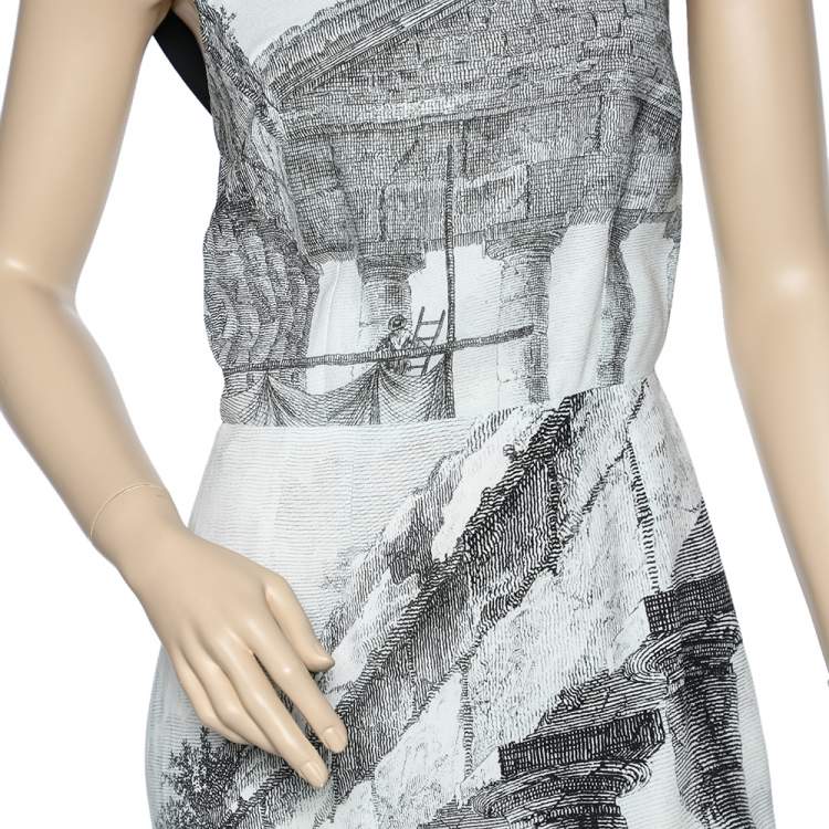Pre Owned Dolce & Gabbana Monochrome Temple Printed Crepe Sleeveless Midi Dress S
