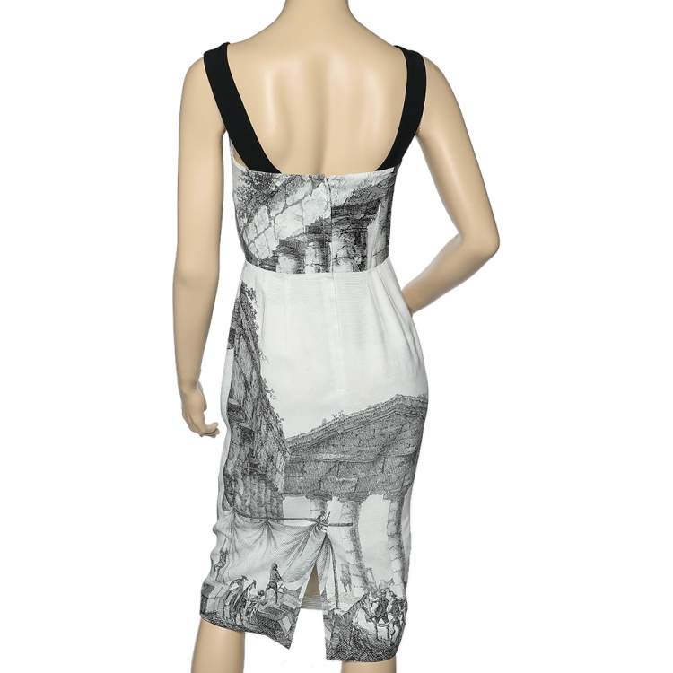 Pre Owned Dolce & Gabbana Monochrome Temple Printed Crepe Sleeveless Midi Dress S