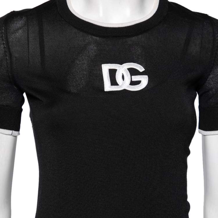 Pre Owned Dolce & Gabbana Black Logo Embroidered Knit Sweater S