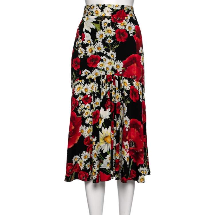 Pre Owned Dolce & Gabbana Multicolored Floral Printed Silk Midi Skirt L