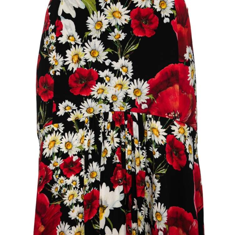 Pre Owned Dolce & Gabbana Multicolored Floral Printed Silk Midi Skirt L