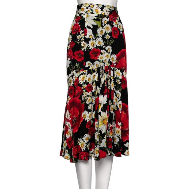 Pre Owned Dolce & Gabbana Multicolored Floral Printed Silk Midi Skirt L