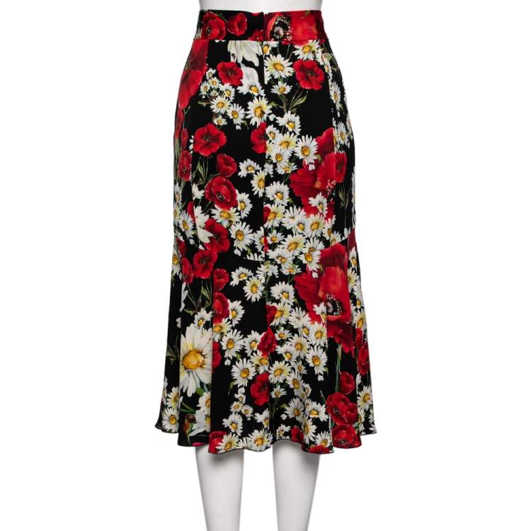 Pre Owned Dolce & Gabbana Multicolored Floral Printed Silk Midi Skirt L