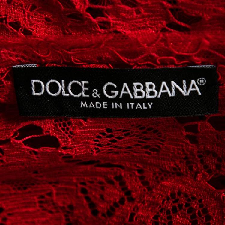 Pre Owned Dolce & Gabbana Red Lace Long Sleeve Dress M