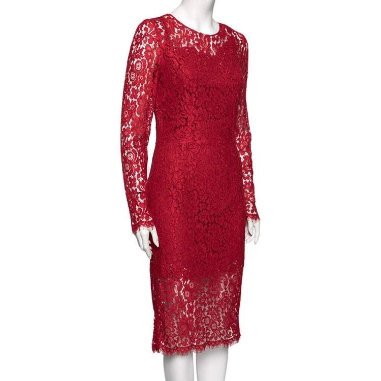Dolce & Gabbana Red Lace Long Sleeve Dress M Dolce & Gabbana | TLC