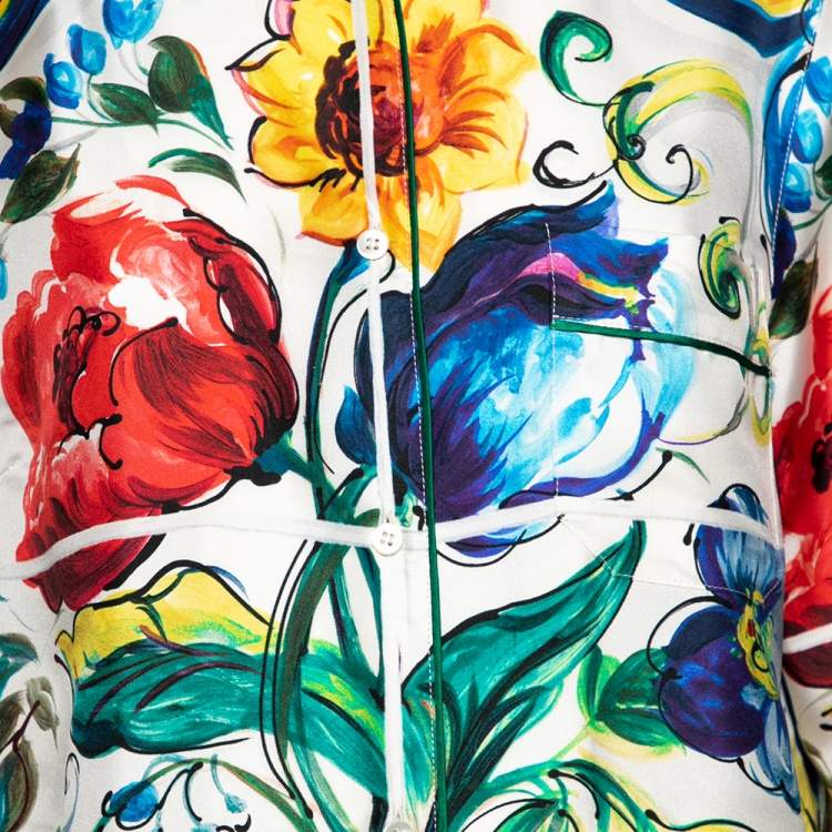 Pre Owned Dolce & Gabbana Multicolored Majolica Printed Silk Button Front Pajama Shirt M