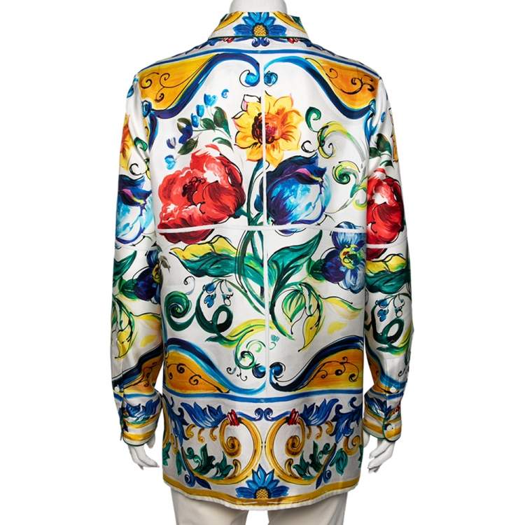Pre Owned Dolce & Gabbana Multicolored Majolica Printed Silk Button Front Pajama Shirt M