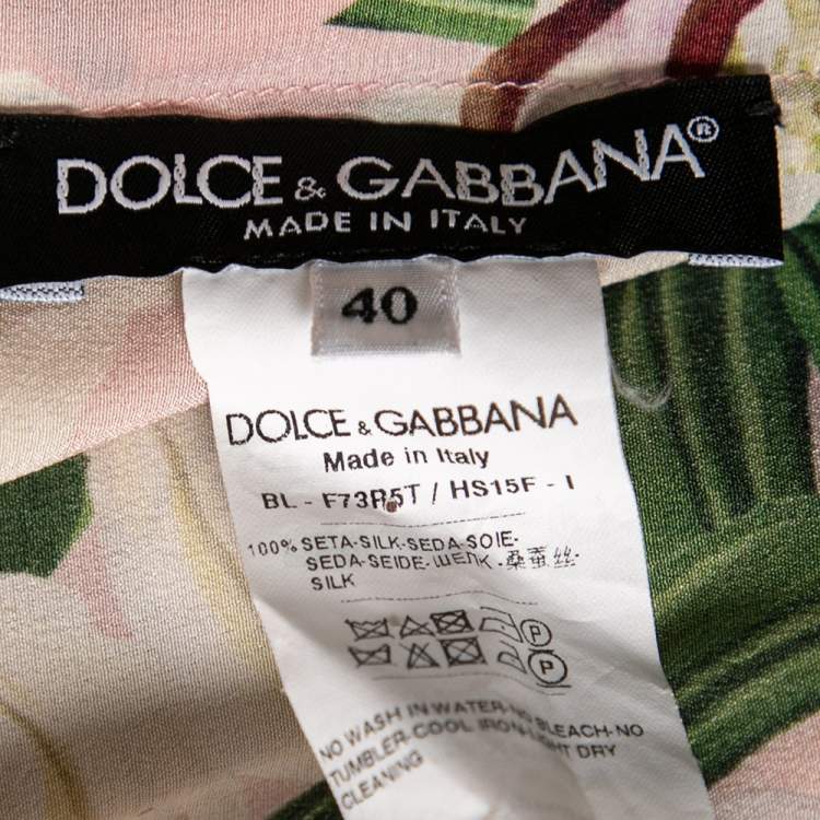 Pre Owned Dolce & Gabbana Pink Lily Printed Silk Ruffled Off Shoulder Top S