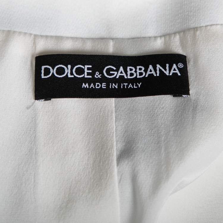 Pre Owned Dolce & Gabbana Navy Blue & White Striped Crepe Double Breasted Coat M
