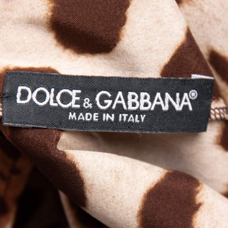 Pre Owned Dolce & Gabbana Brown Leopard Print Silk Bow Tie Top M