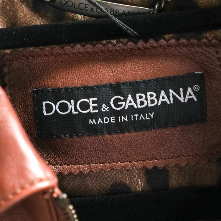 Pre Owned Dolce & Gabbana Brown Leather Zip Front Cropped Jacket S