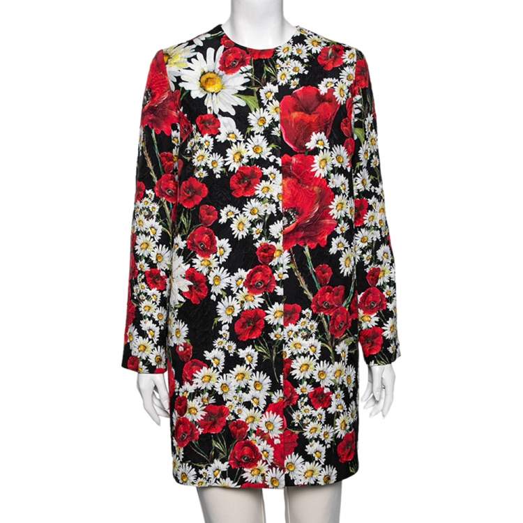 Pre Owned Dolce & Gabbana Multicolored Daisy & Poppy Printed Jacquard Coat S