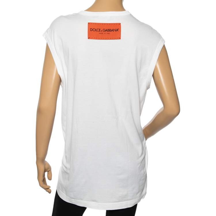 Pre Owned Dolce & Gabbana White Cotton L'Amore E Bellezza Printed Tank Top S 