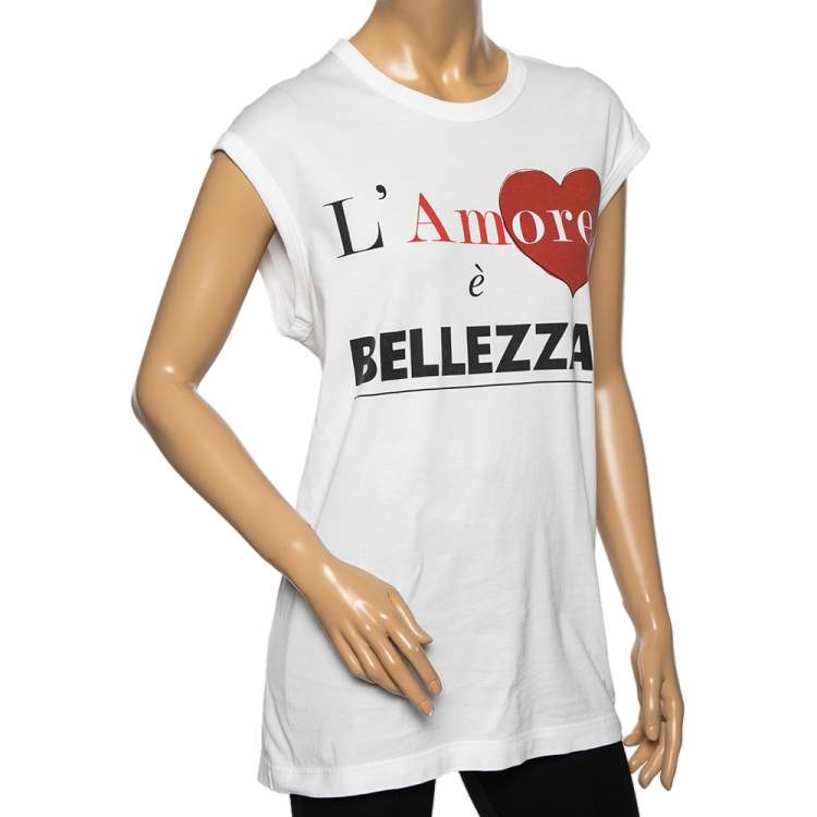 Pre Owned Dolce & Gabbana White Cotton L'Amore E Bellezza Printed Tank Top S 