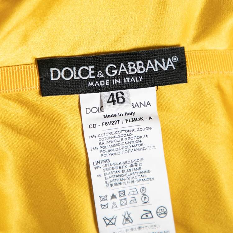 Pre Owned Dolce & Gabbana Yellow Lace Ruched Strapless Dress L
