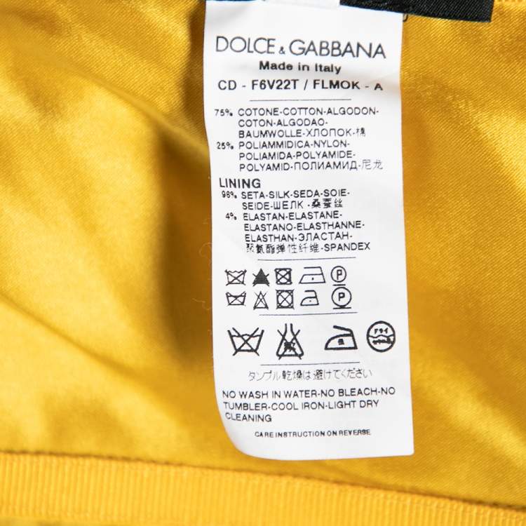 Pre Owned Dolce & Gabbana Yellow Lace Ruched Strapless Dress L