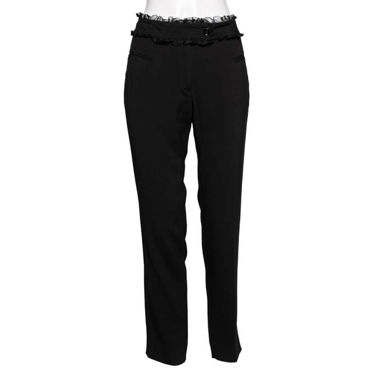 Pre Owned Dolce & Gabbana Black Rayon Blend Ruffle Detail Waist Trousers M