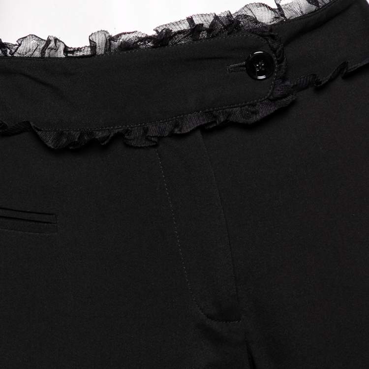 Pre Owned Dolce & Gabbana Black Rayon Blend Ruffle Detail Waist Trousers M