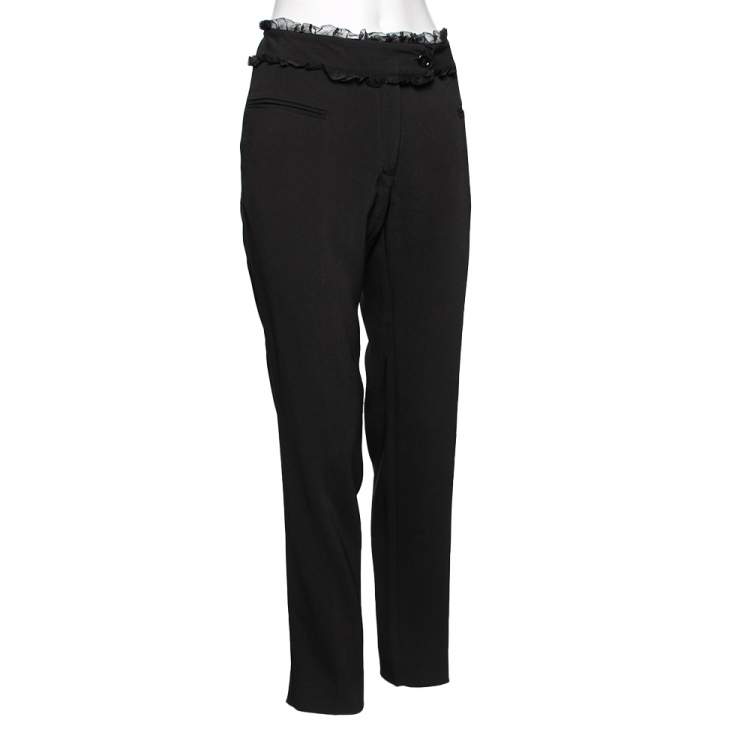 Pre Owned Dolce & Gabbana Black Rayon Blend Ruffle Detail Waist Trousers M