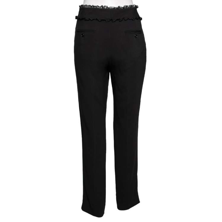 Pre Owned Dolce & Gabbana Black Rayon Blend Ruffle Detail Waist Trousers M