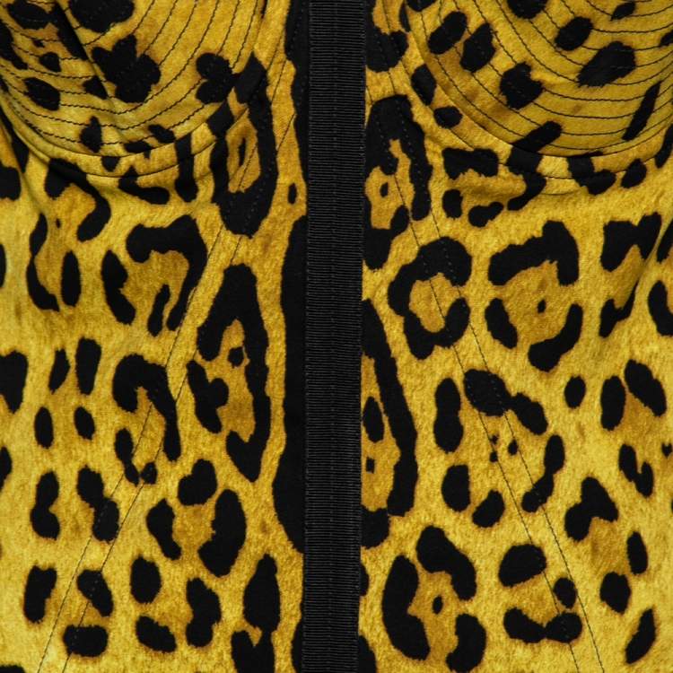 Pre Owned Dolce & Gabbana Yellow Leopard Print Silk Bustier Top L