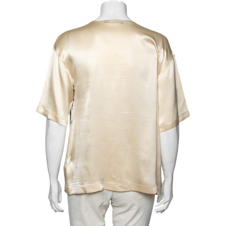 Pre Owned Dolce & Gabbana Beige Shiny Silk Monica Bellucci Printed Top M