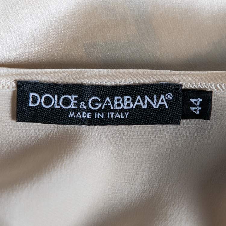 Pre Owned Dolce & Gabbana Beige Shiny Silk Monica Bellucci Printed Top M