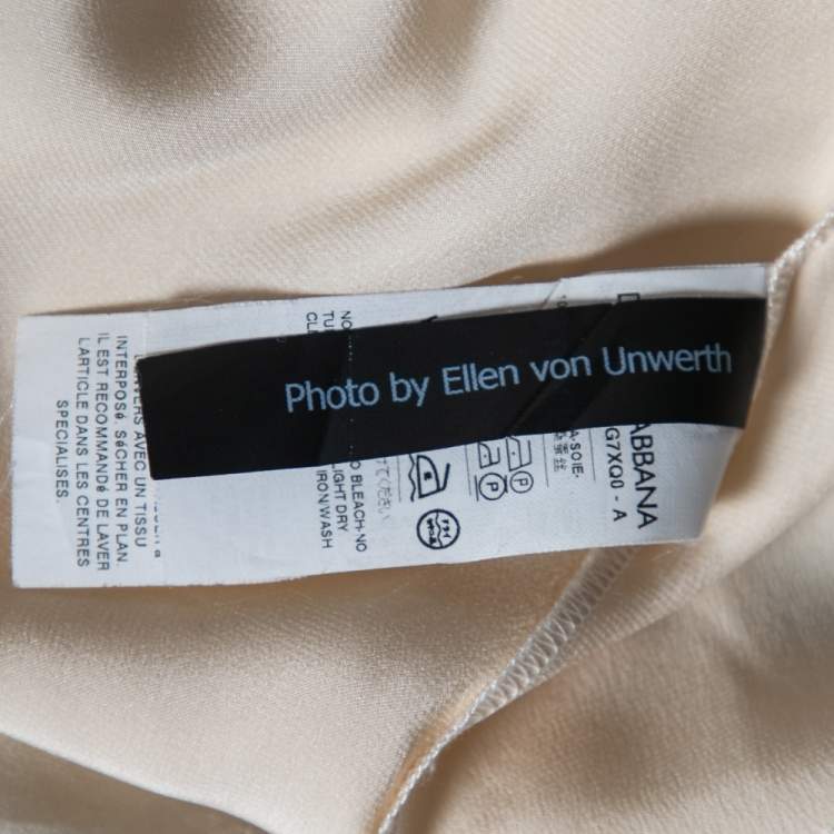 Pre Owned Dolce & Gabbana Beige Shiny Silk Monica Bellucci Printed Top M