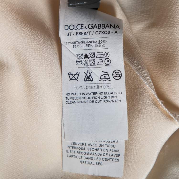 Pre Owned Dolce & Gabbana Beige Shiny Silk Monica Bellucci Printed Top M