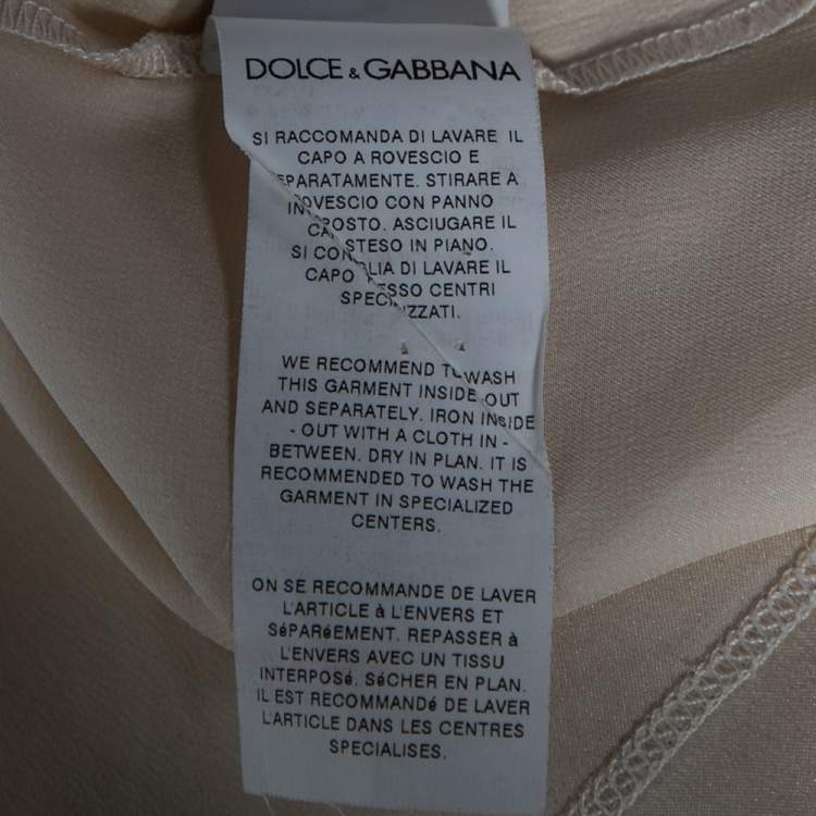 Pre Owned Dolce & Gabbana Beige Shiny Silk Monica Bellucci Printed Top M