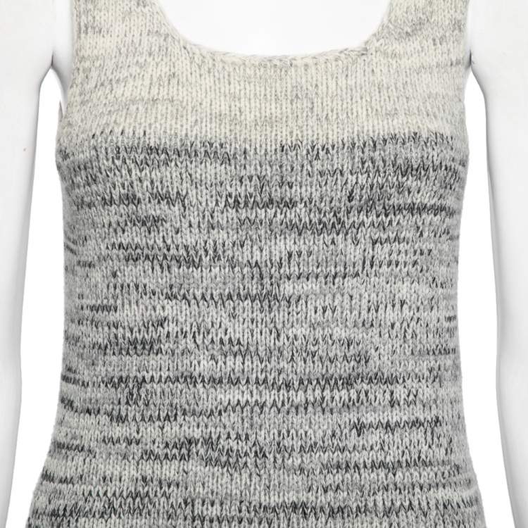 Pre Owned Dolce & Gabbana Grey Ombre Intarsia Knit Wool Sleeveless Dress M