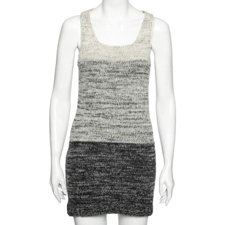 Pre Owned Dolce & Gabbana Grey Ombre Intarsia Knit Wool Sleeveless Dress M