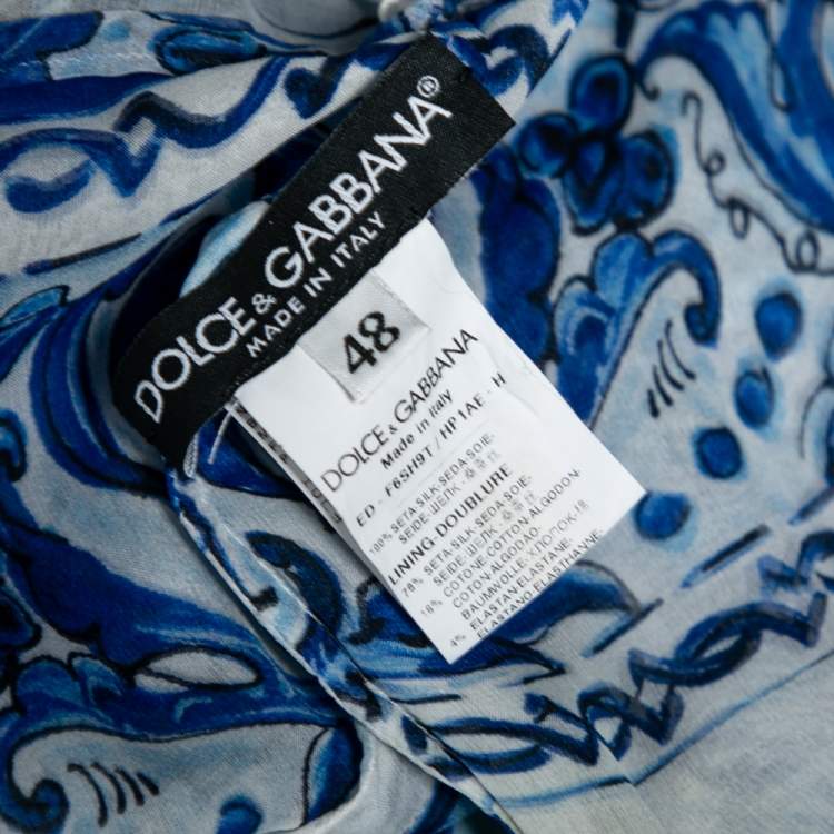 Pre Owned Dolce & Gabbana Blue and White Floral Print Ruffle Dress L