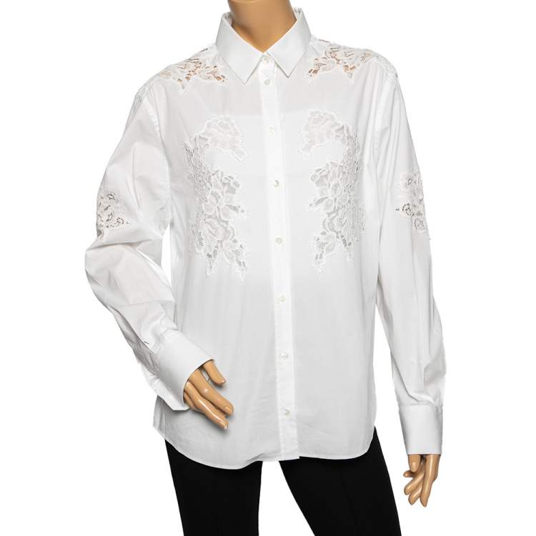 Pre Owned Dolce & Gabbana White Cotton Lace Panel Shirt L