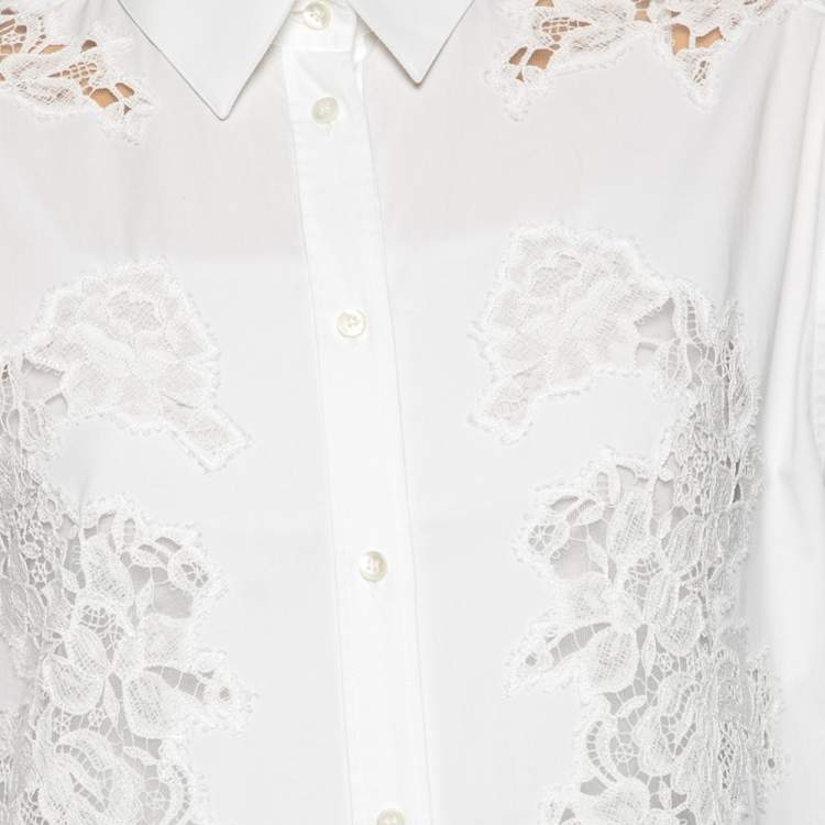 Pre Owned Dolce & Gabbana White Cotton Lace Panel Shirt L