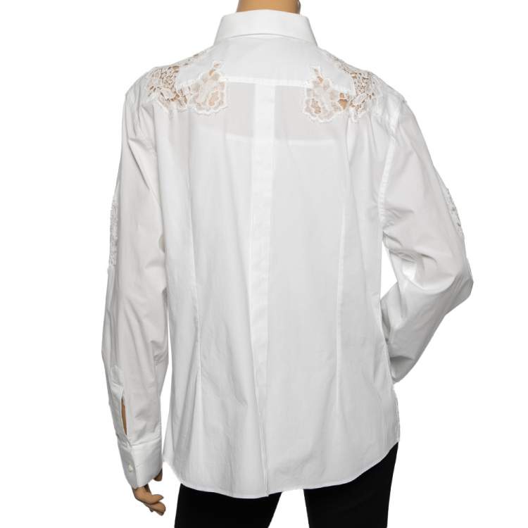 Pre Owned Dolce & Gabbana White Cotton Lace Panel Shirt L