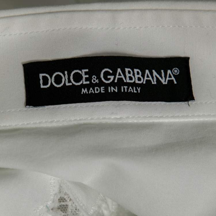 Pre Owned Dolce & Gabbana White Cotton Lace Panel Shirt L