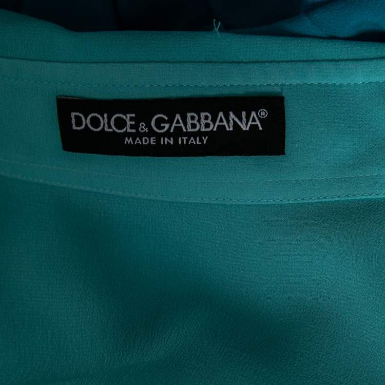 Pre Owned Dolce & Gabbana Blue Silk Color Block Long Sleeve Shirt M