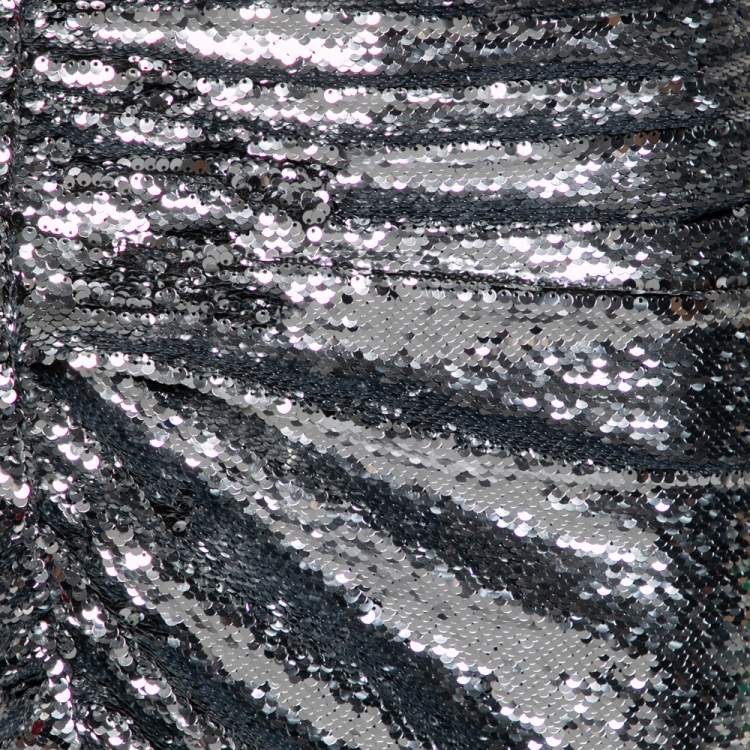 Pre Owned Dolce & Gabbana Silver Pleated Sequin Mini Skirt L