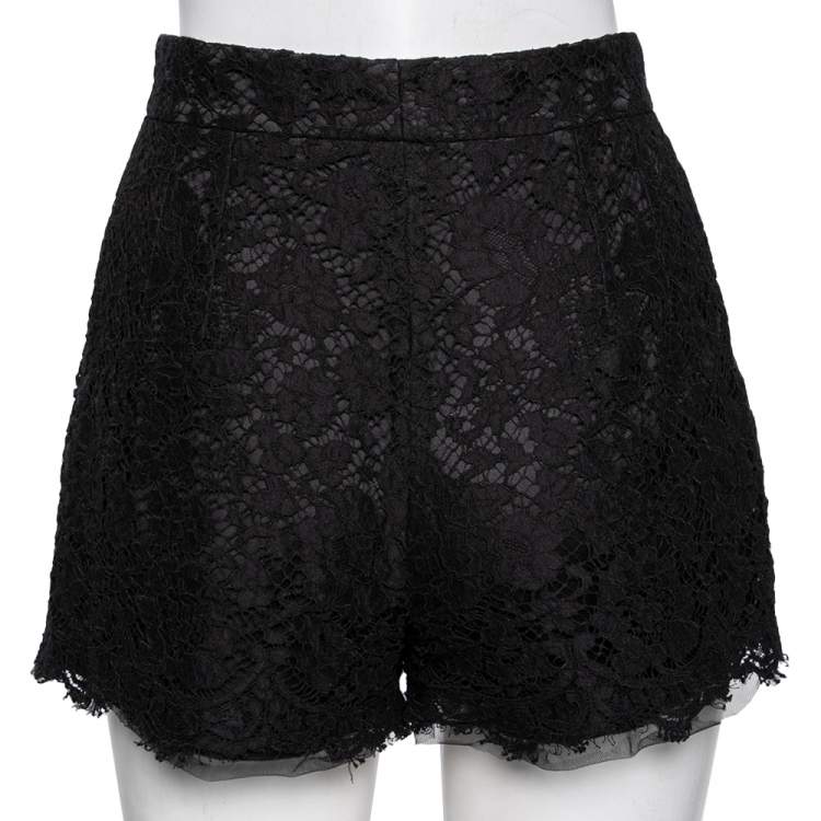 Pre Owned Dolce & Gabbana Black Lace Shorts S