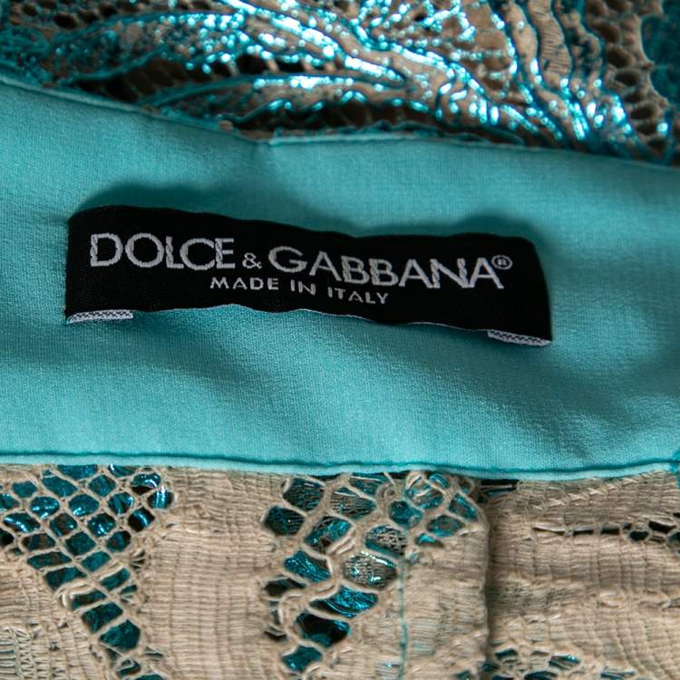 Pre Owned Dolce & Gabbana Metallic Blue Floral Lace Mini Skirt L